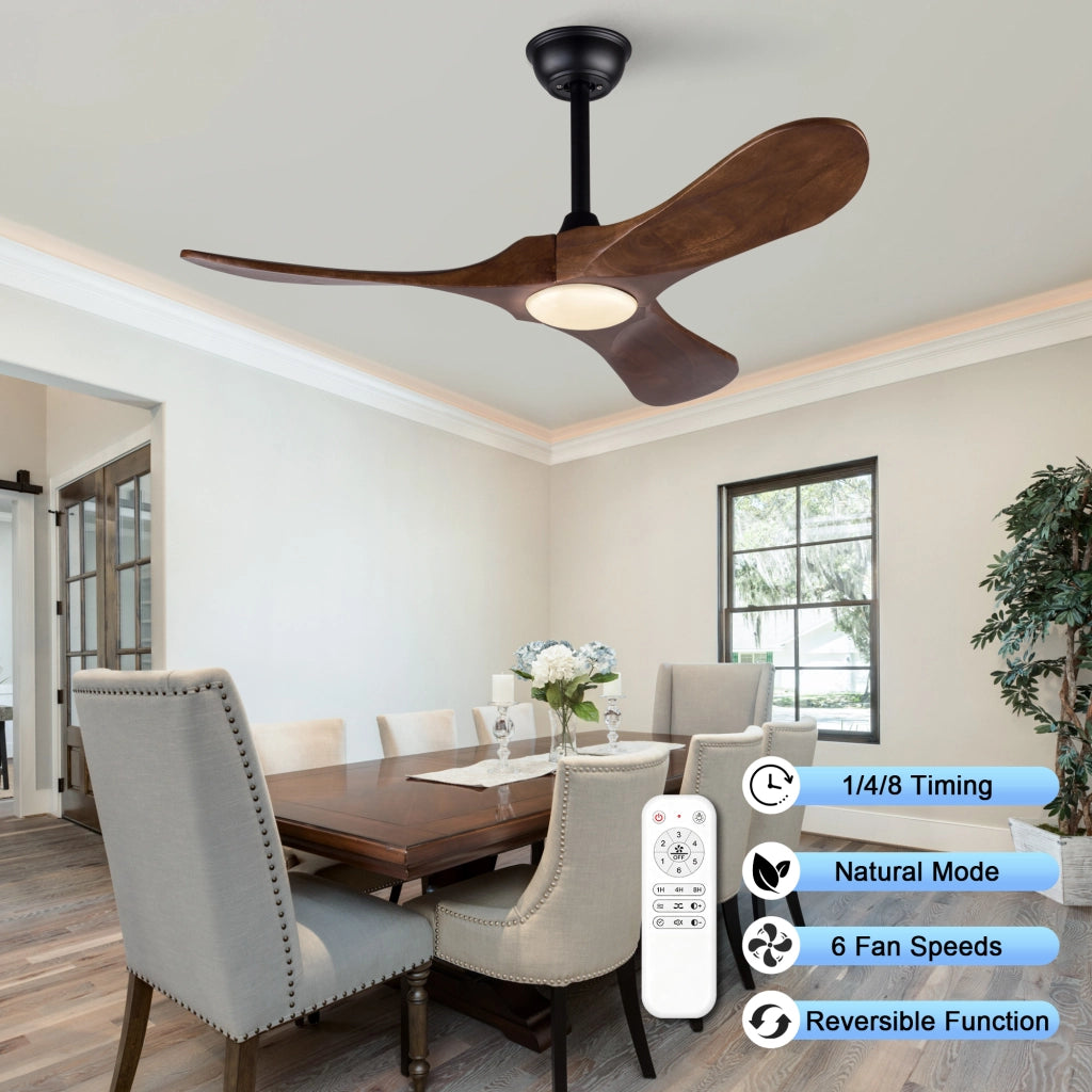 Ventilatore da soffitto da 42 pollici con luce LED dimmerabile e telecomando; nero e noce scuro