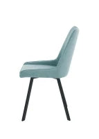 E-STYLO Sedia da pranzo in microfibra acquamarina con gambe e struttura in metallo nero, 48cm X 60cm H. 87cm.