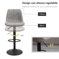 Set 2 Sgabelli da Bar con Schienale, Poggiapiedi e Altezza Regolabile Stile Industriale, Grigio