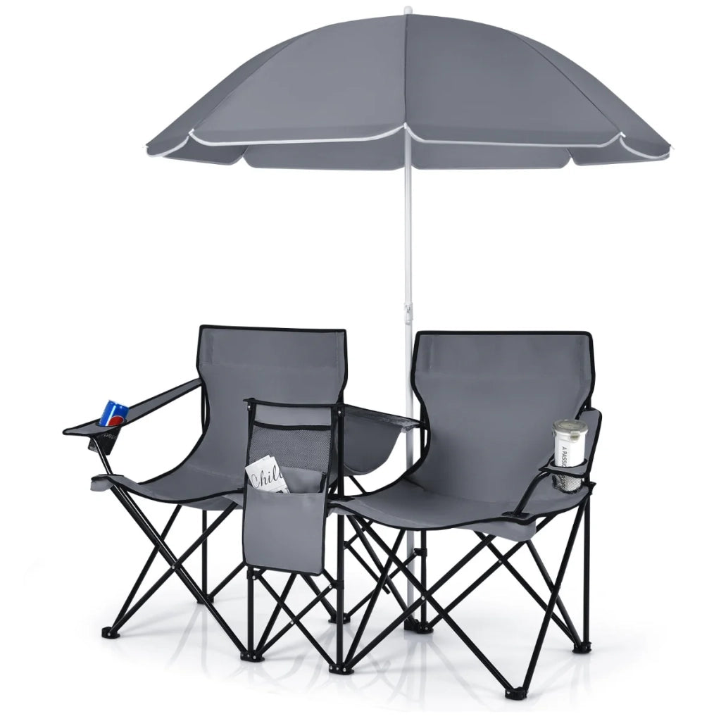 Sedia da campeggio pieghevole 161 x 55 x 85 cm con ombrellone rimovibile portata 113 kg PVC grigio moderno 20_0020603