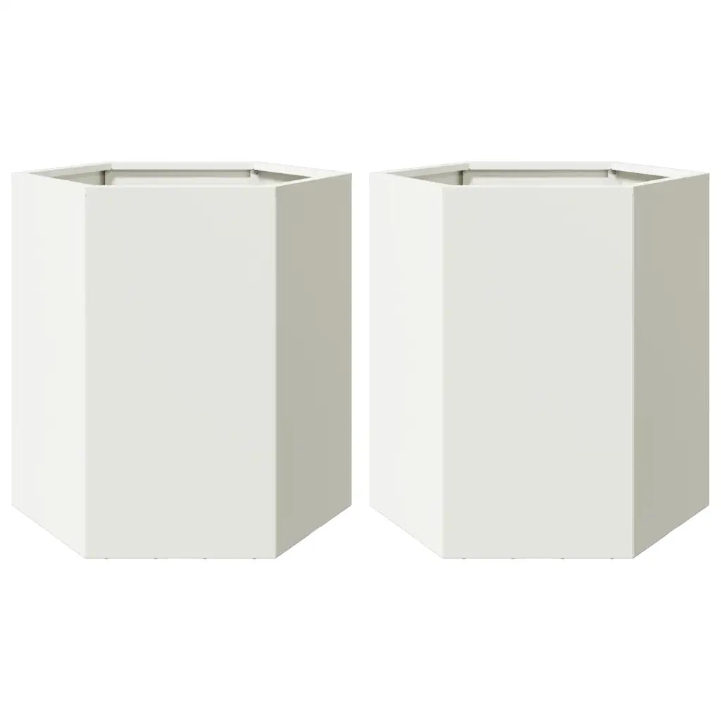 Fioriere da Giardino 2 pz-Vaso da giardino Esagono Bianco 46x40x45 cm Acciaio