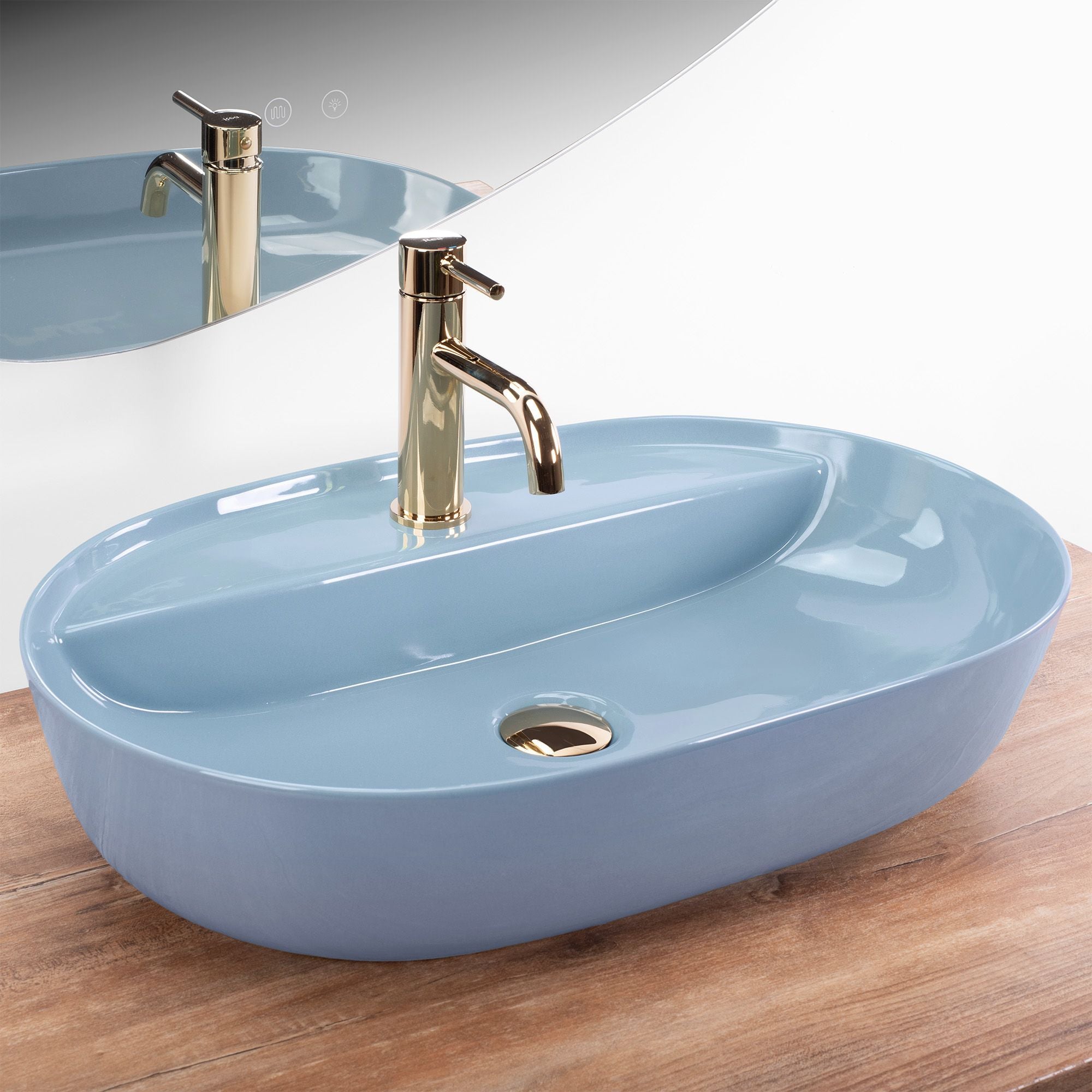Lavabo Da Appoggio Rea Aura 61 L.blue Shiny