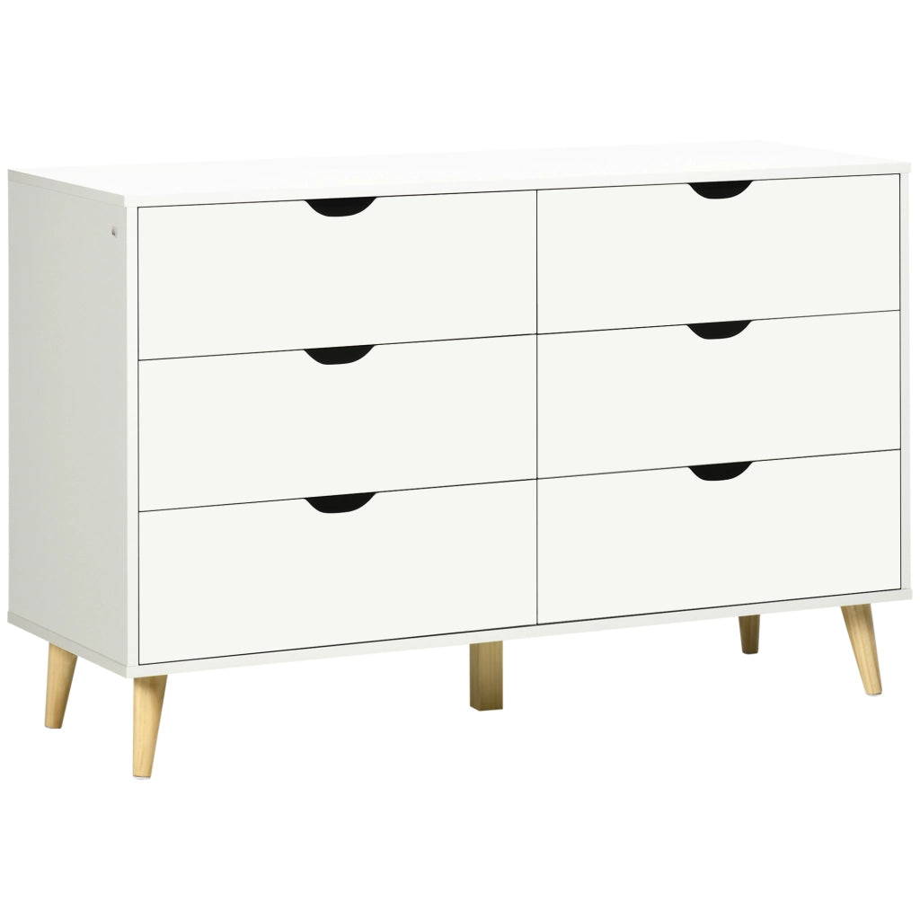 Cassettiera con 6 cassetti ¨C zephmum ¨C bianco e legno, pino, 120x40x76 cm