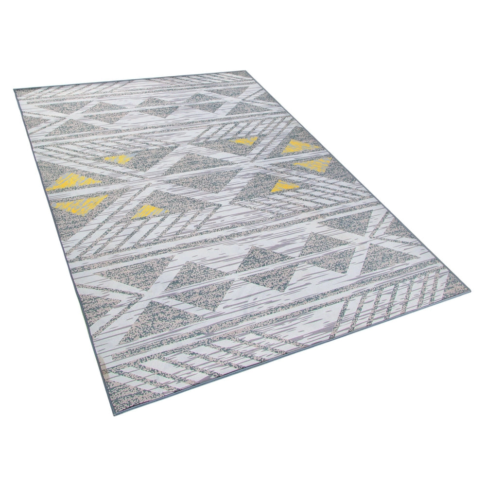 Tappeto grigio con motivo geometrico a pelo corto in poliestere giallo 160 x 230 cm