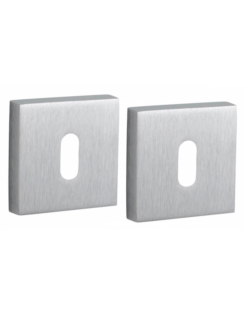 Coppia di rosette quadrate 50 x 50 mm con foro chiave, cromo satinato – THIRARD