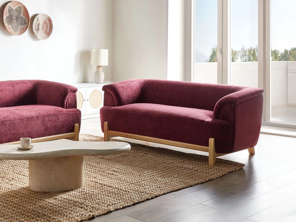 Divano a 2 posti imbottitura in poliestere gambe in legno soggiorno stile moderno bordeaux