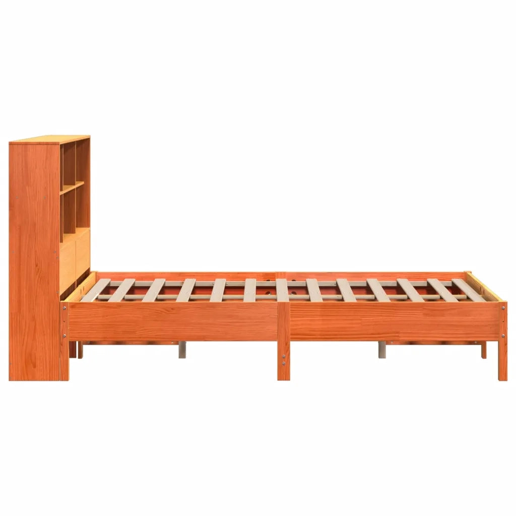 Letto Libreria senza Materasso-Struttura Letto con contenitore Marrone Cera 160x200 cm in Pino 784924