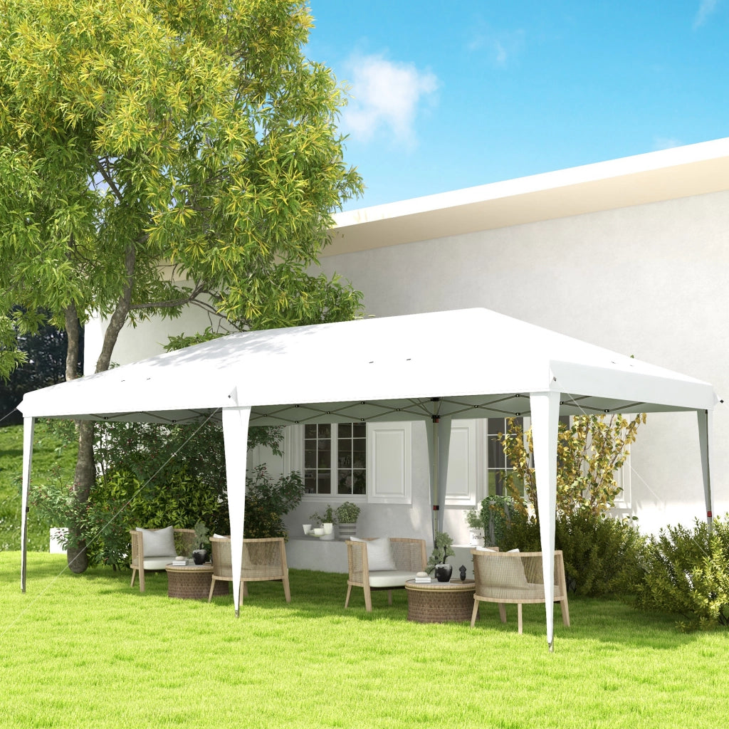 Gazebo da Giardino Pop-up 6x3 m Pieghevole Tendone in Poliestere Oxford Bianco