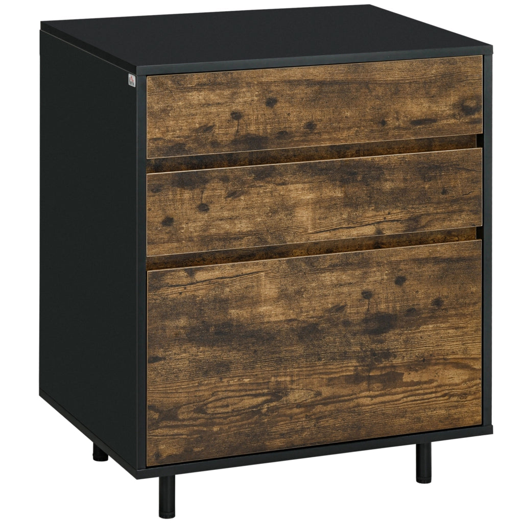 Easycomfort Cassettiera con 3 Cassetti in Truciolato dallo Stile rustico, 60x45x75cm, Marrone e nero