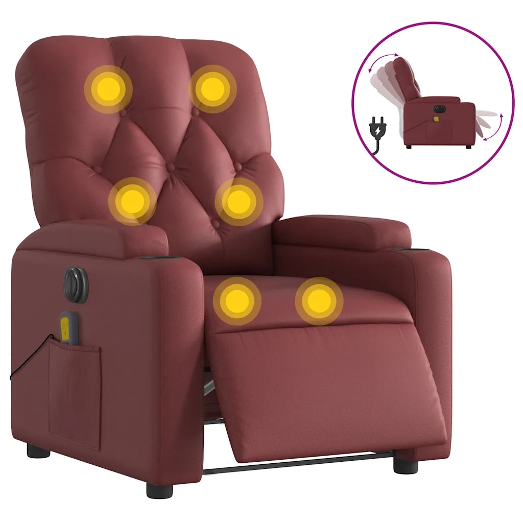 Divano Sedia-Poltrona Massaggiante Reclinabile Rosso Vino in Similpelle 403708