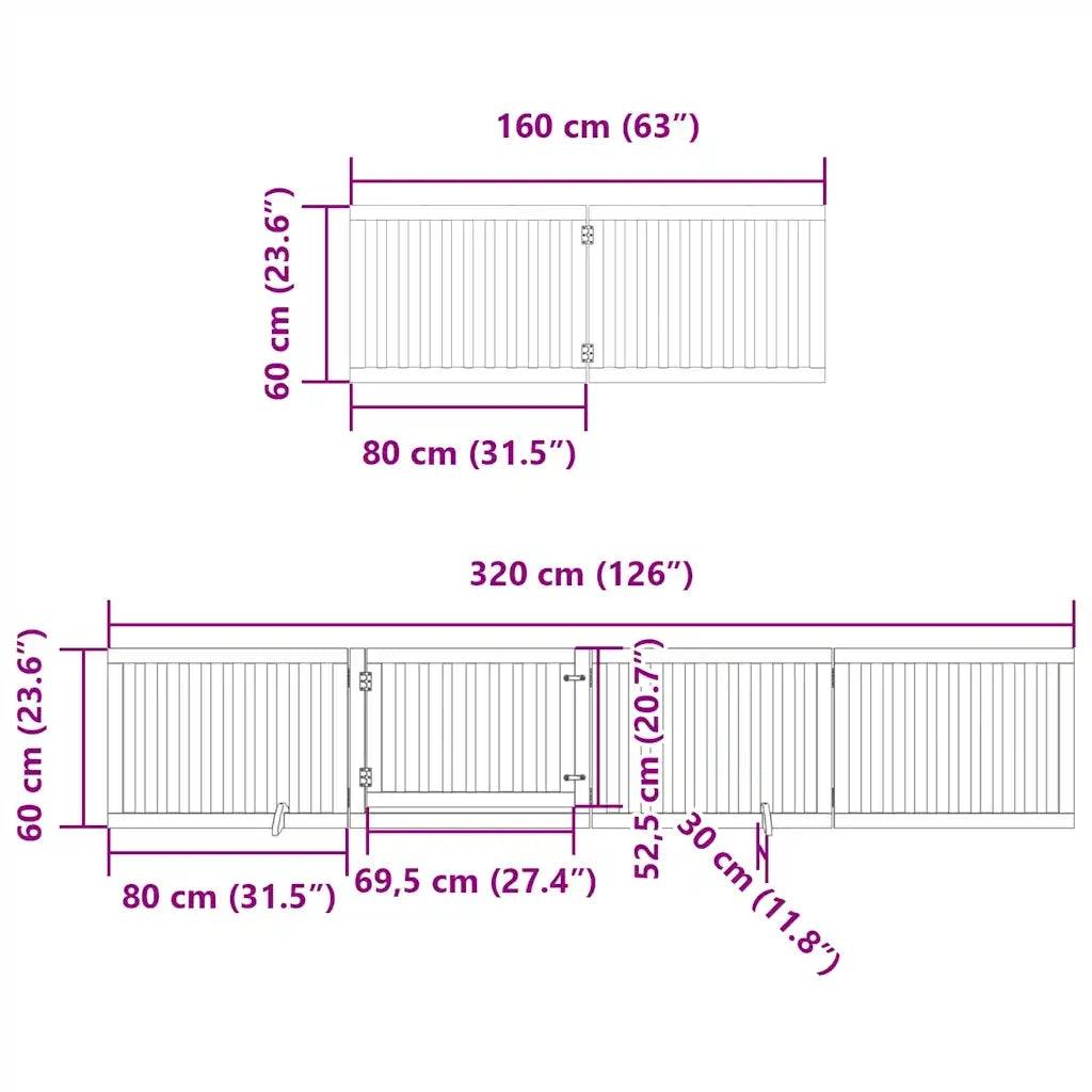 Cancello per Cani Porta Pieghevole 8 Pannelli 640 cm in Pioppo 3155666