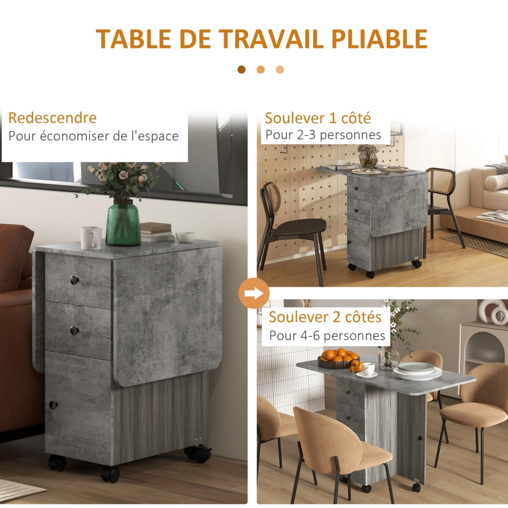 Tavolo da cucina pieghevole con 2 cassetti e ripiano ¨C zephmum ¨C grigio 120x60x76.5 cm