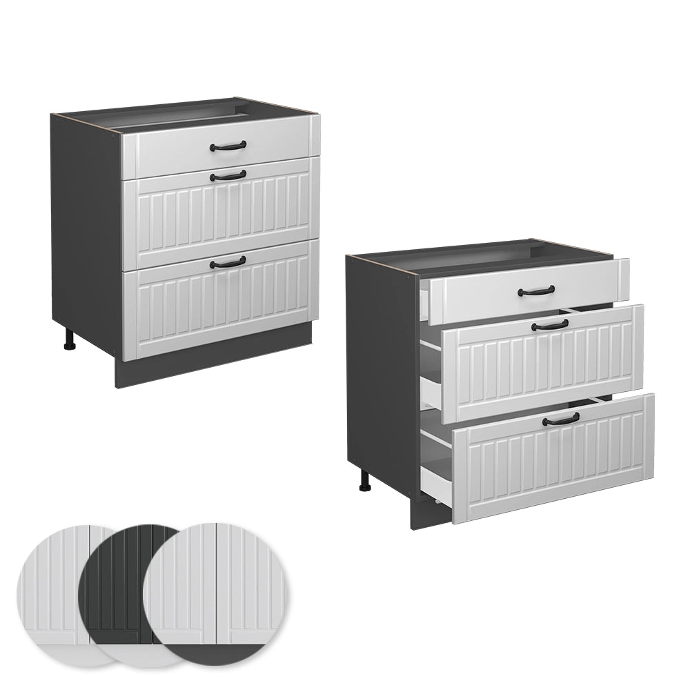 Vicco Mobiletto base per cucina Bianco casa di campagna 80 cm con 3 cassetti, senza piano di lavoro