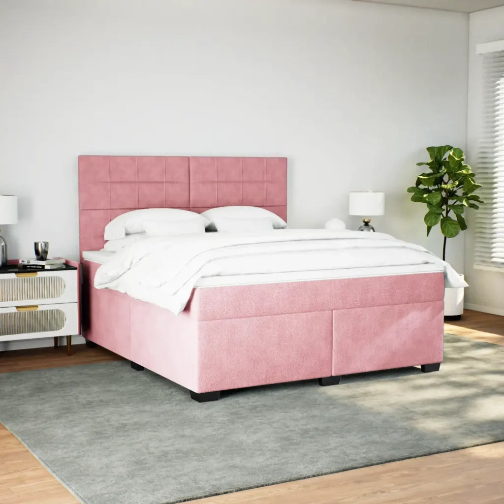 Giroletto a Molle con Materasso Rosa 200x200 cm in Velluto