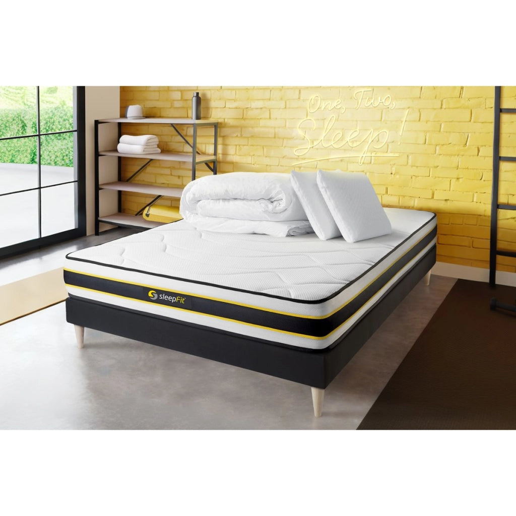 Pacchetto letto completo - Materasso 140x190cm + Box spring con doghe (kit) + 2 cuscini + Piumone - Flexy