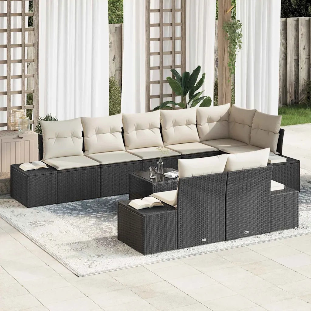 Set Divano da Giardino Nero e Crema Poly Rattan 3355786