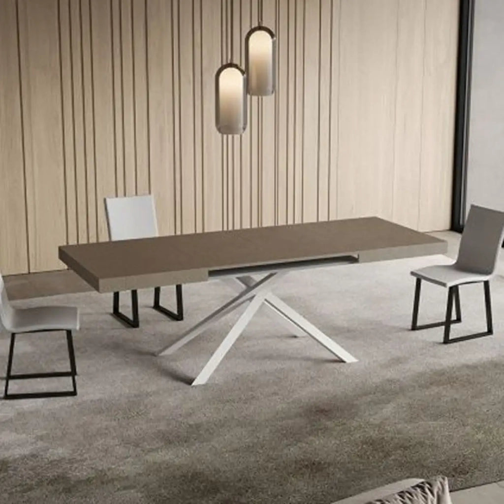 Tavolo allungabile 140/244x90 cm Niket tortora gambe bianche