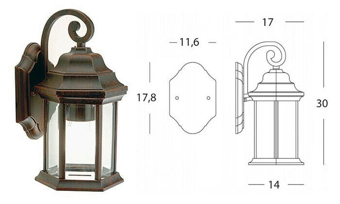 Lanterna Parete Applique Esterno Lampada Ruggine Antica Illuminazione Rude Sovil