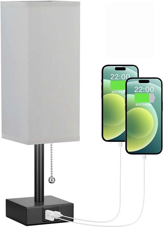 Lampada da notte moderna con 2 porte USB di ricarica e chiusura a zip come interruttore. Adatta per uso in salotti, camere da letto, camere studentesche e uffici - Grigio.