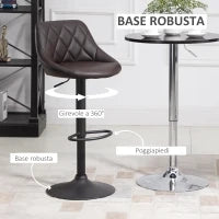 Set 2 Sgabelli da Bar Regolabili con Schienale e Poggiapiedi, Base in Metallo e Seduta in Similpelle, 46x48x83-104 cm, Marrone e Nero