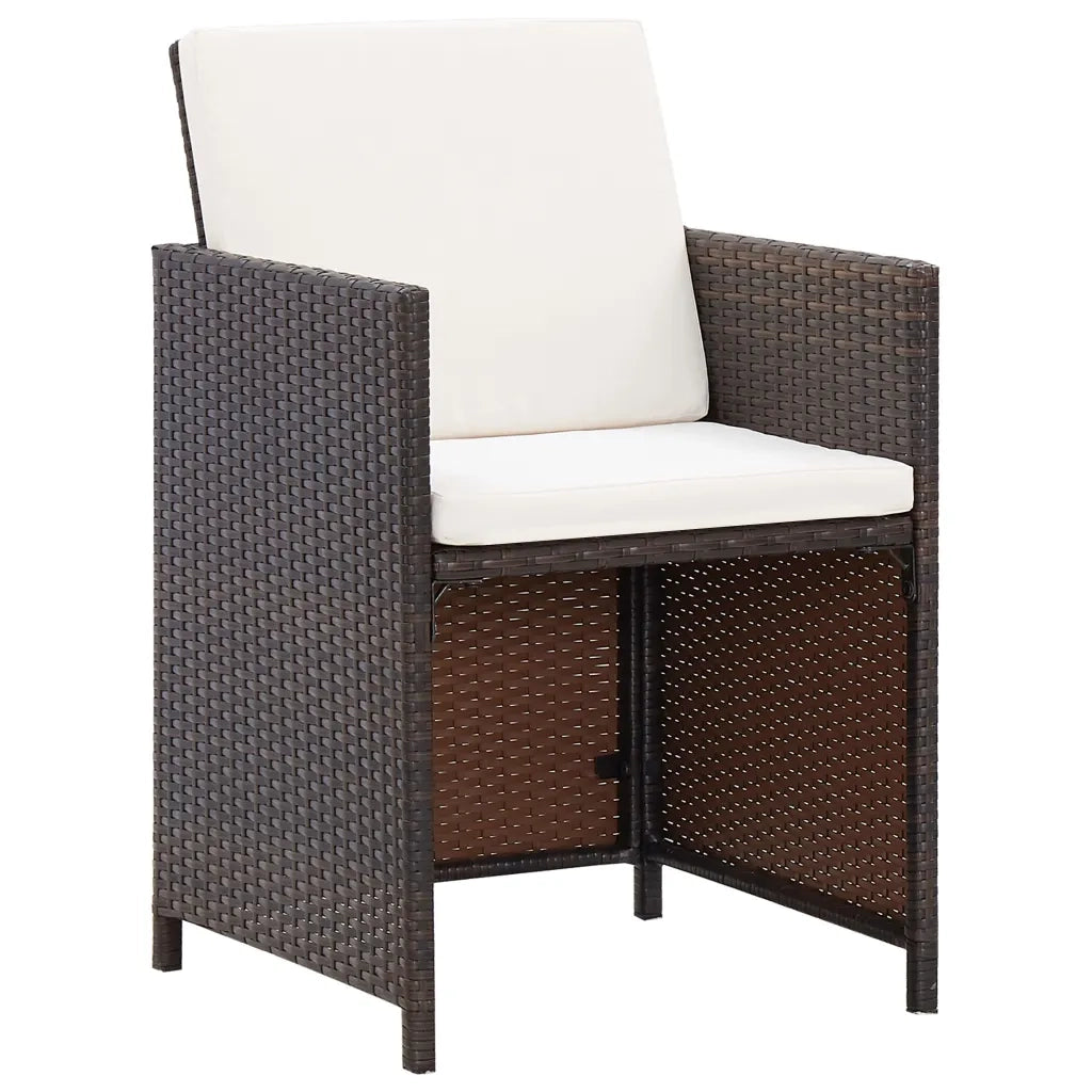 Set da Pranzo da Giardino 9 pz con Cuscini Polyrattan Marrone 42526