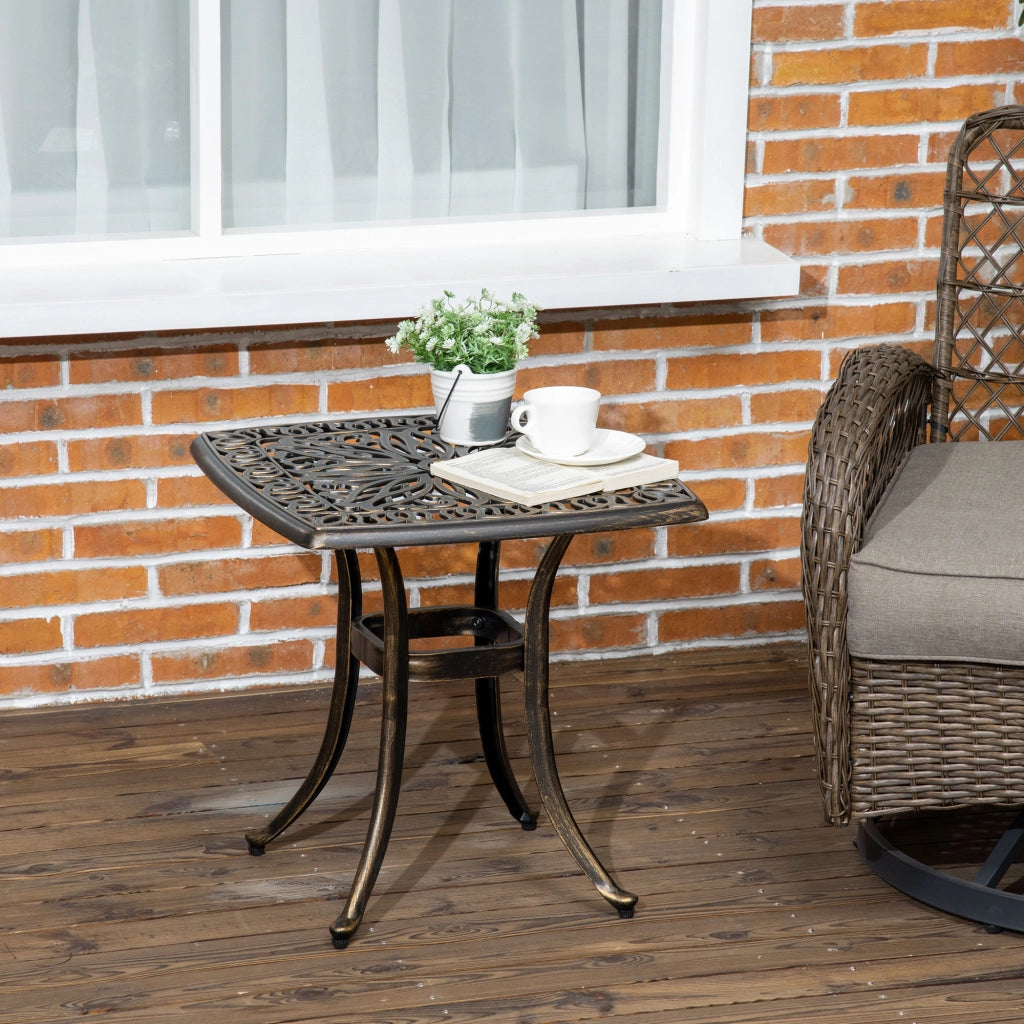 Tavolo da giardino in alluminio con foro per ombrellone ¨C zephmum ¨C bronzo 54x54x52.5 cm