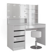 Vicco Tavolo da toeletta Bianco 120 cm con illuminazione a LED, sgabello e ripiano a specchio