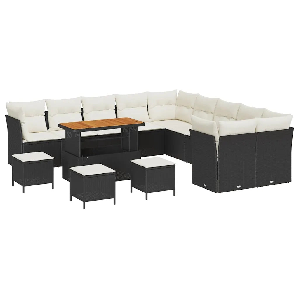 Set Divano da Giardino 14 pcs Nero e Crema polyrattan