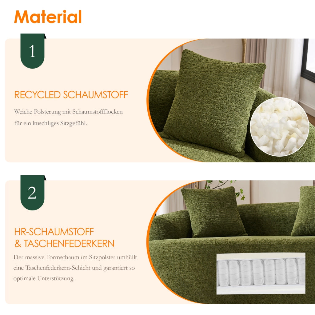 Divano 4 posti curvo in chenille con design lussuoso, morbido e senza montaggio, facile da spostare, verde