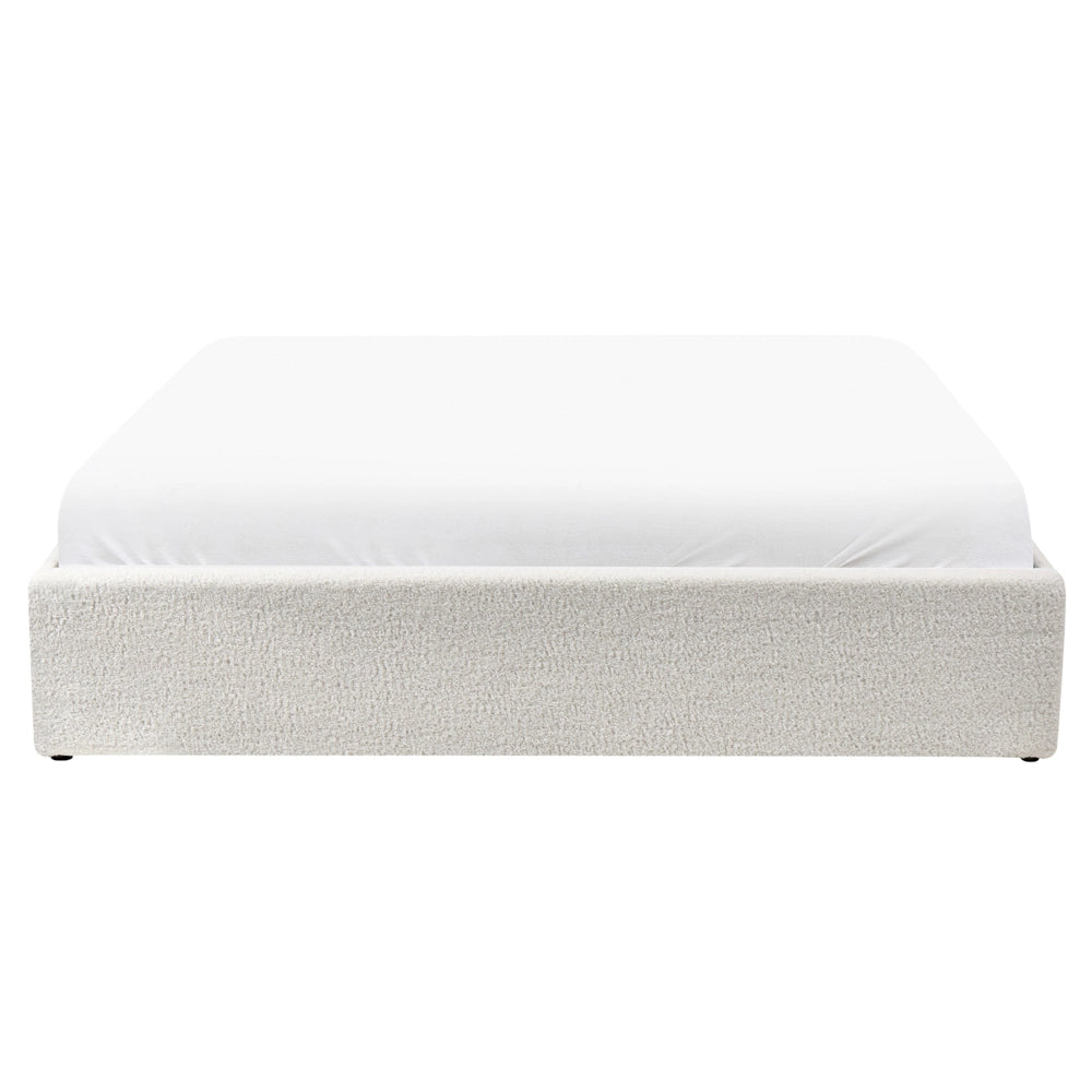 Letto matrimoniale con contenitore in tessuto bouclè bianco sporco 160 x 200 cm portaoggetti stile moderno