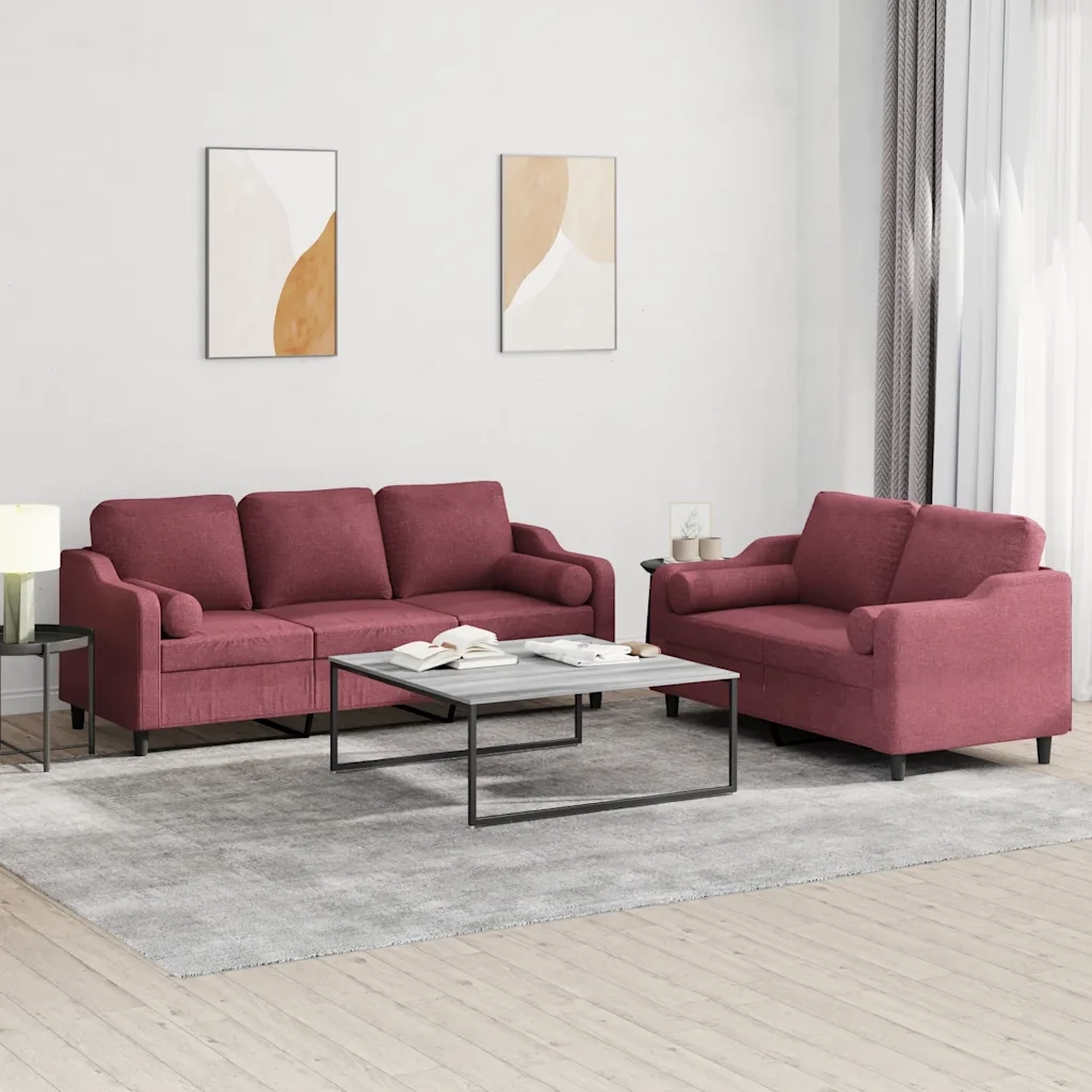 Set di Divani 2 pz con Cuscini Rosso Vino in Tessutocod mxl 106218
