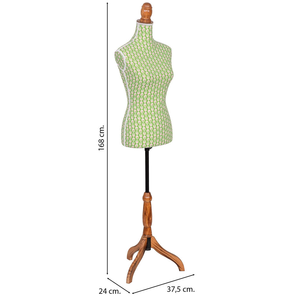 Manichino legno schiuma con tessuto verde 37.5x24x168 cm