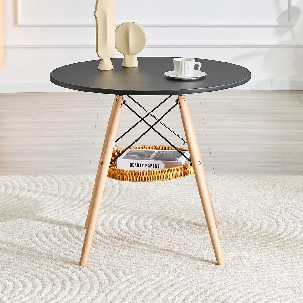 Tavolo da Pranzo Rotondo ¨C MINIMAL ¨C Piano MDF Nero, Gambe Massello, ?80 cm, 2-4 Persone