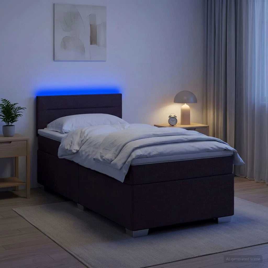Letto con Box Spring, Materasso e LED Marrone Scuro 80 x 200 cm 3451808