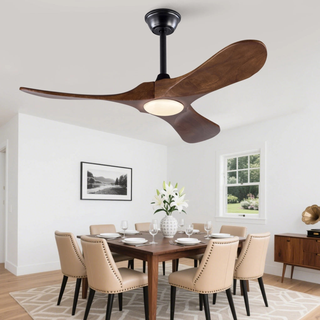 VENTILATORE DA SOFFITTO con Luce LED 107 cm Legno Massello Noce Nero