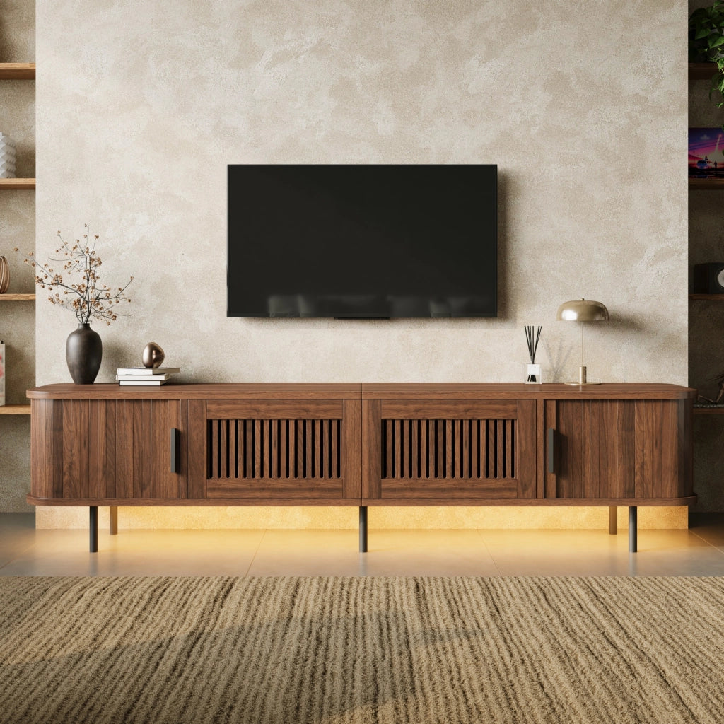 Mobile TV basso 180 cm con LED APP; 2 cassetti e porte scorrevoli; noce