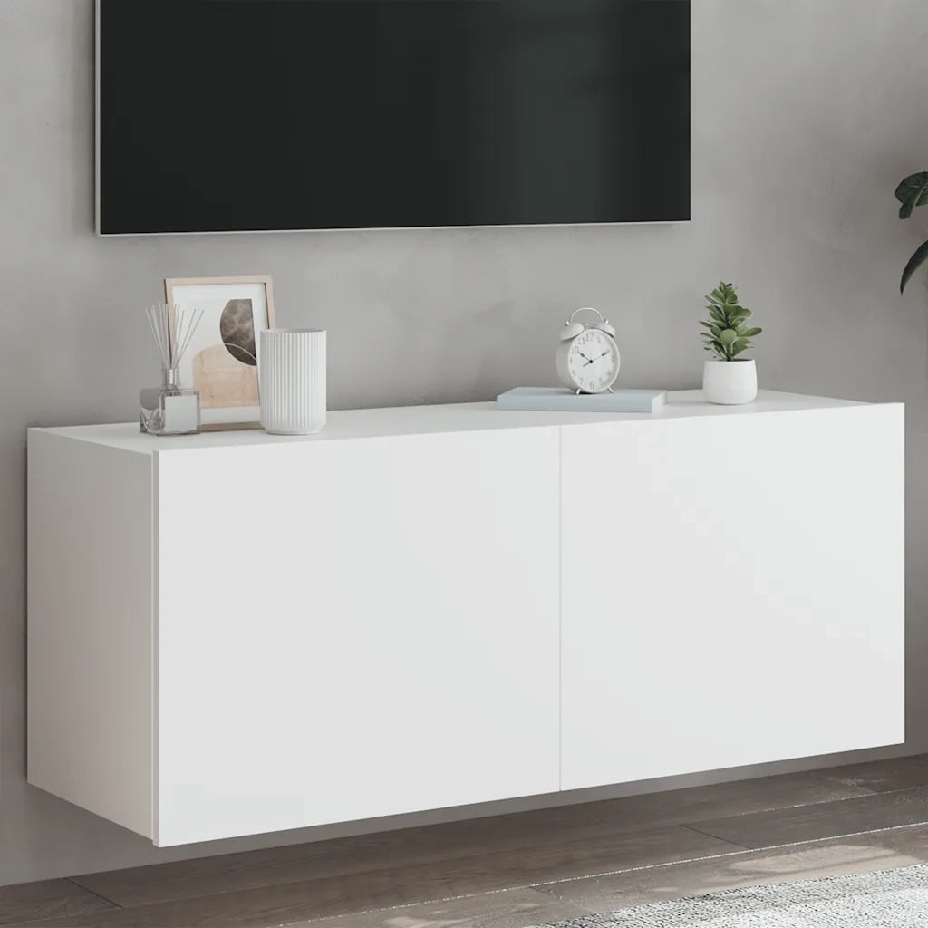Mobile TV a Parete | Armadietto TV | Mobile Porta TV con Luci LED Bianco 100x35x41 cm