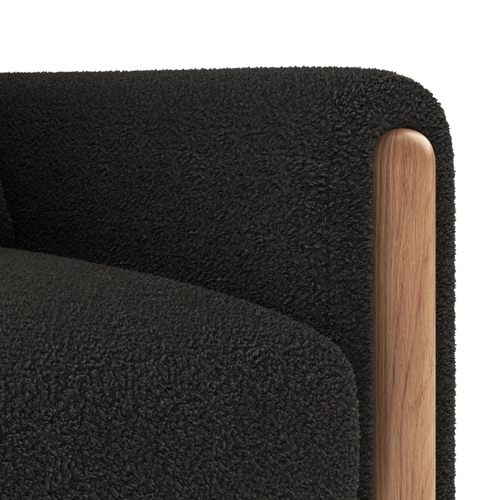 Poltrona lounge monoposto in teddy con cuscino spesso e struttura in legno massello, per soggiorno, grigio scuro