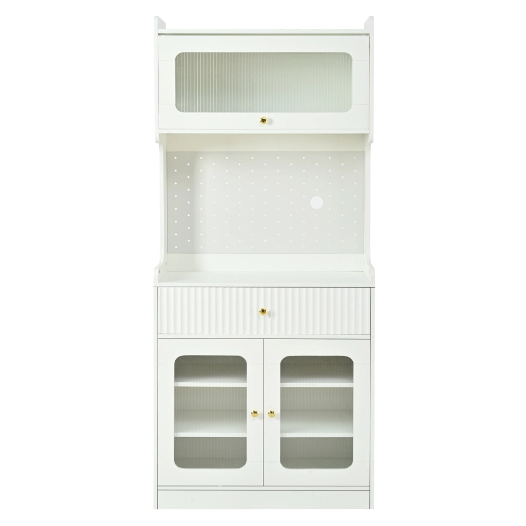 Mobile Alto con Cassetti, LED e Vetro Rigato ¨C Xylo ¨C Bianco