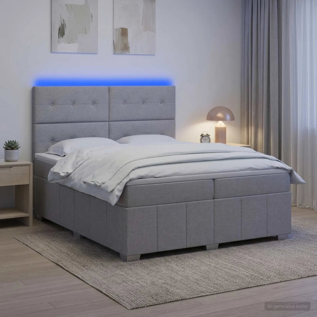 Letto Box Spring LED con Materasso Grigio Chiaro 200 x 200 cm 3455682