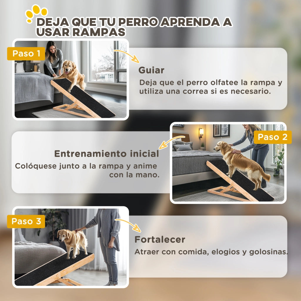 Rampa Pieghevole per Cani e Gatti in Legno ¨C zephmum ¨C 90x40x61 cm Naturale