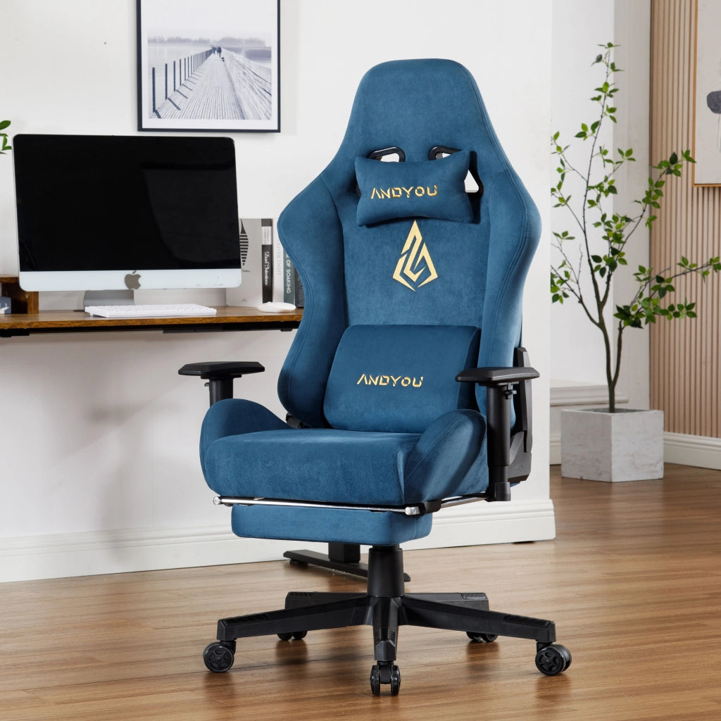 Poltrona da gaming reclinabile con poggiapiedi regolabile ¨C zephmum ¨C Blu