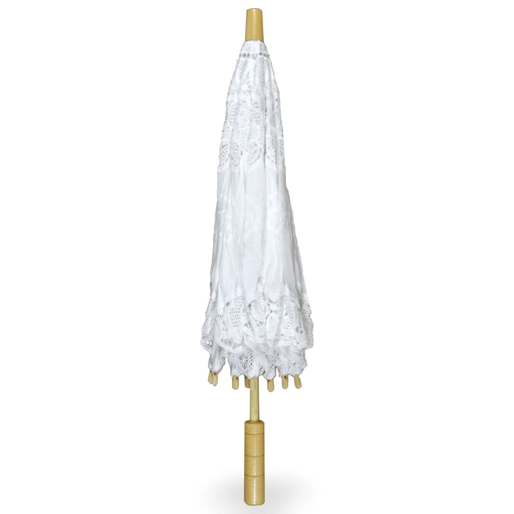5 Mini-Ombrelli Wedding in Legno con Pizzo Bianco Ricamato 53 x h 60 cm