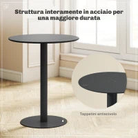 Tavolo da Cucina Rotondo per 2 Persone dal Design Moderno in Acciaio, Ø60x72 cm, Nero