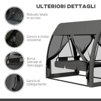 Dondolo da Giardino 2 in 1 Convertibile in Letto con Cuscini e Zanzariera, 240x140x197 cm, Grigio
