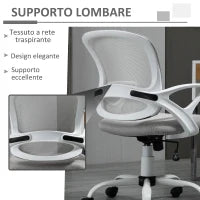 Sedia da Ufficio Basculante in Tessuto a Rete Grigio, Sedia da Scrivania Ergonomica e Girevole con Altezza Regolabile