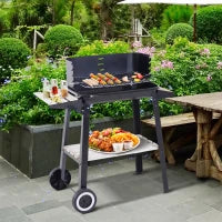 Barbecue a Carbone con Griglia Regolabile, Ripiani e Ruote, 83x37x87cm, Nero