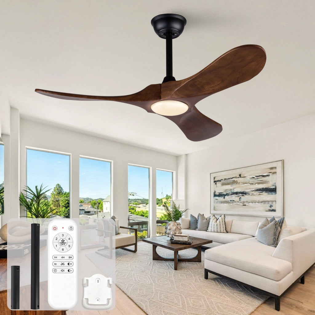 Ventilatore da soffitto 42 pollici con illuminazione e telecomando, 3 pale legno massello, motore DC silenzioso reversibile, 3CCT dimmerabile