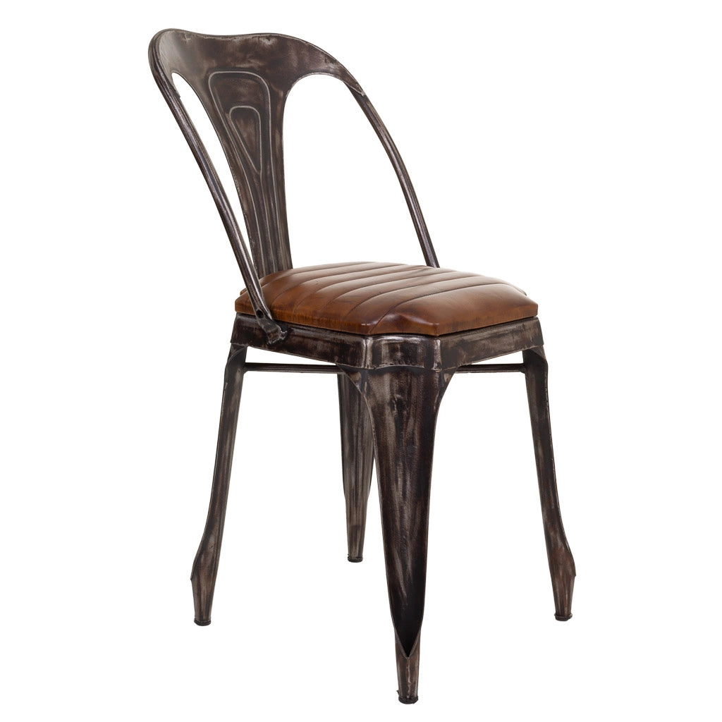 Sedia in metallo e pelle marrone 39x52x84h cm