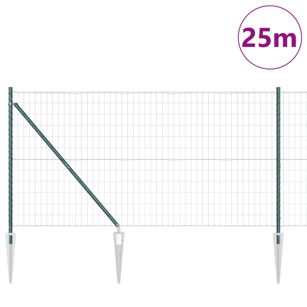 Recinzione Euro con 13 Pali a Punta 1.2x25 m Acciaio Galvanizzato Verde